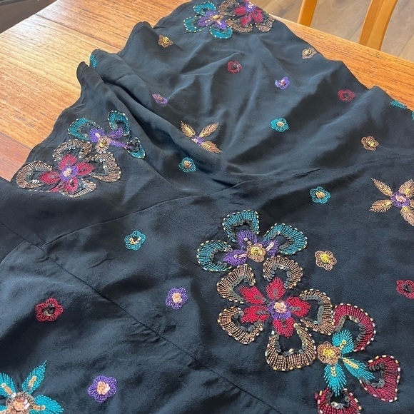 Vintage Chico's 100% Silk Sequin Embroidered High Waisted Midi Length Skirt - Picture 2 of 9